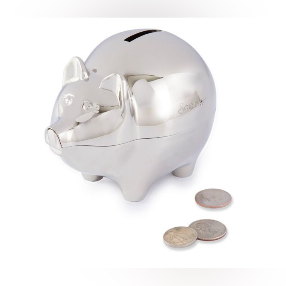 New Silver Pig Piggy Bank. Opener on Bottom.